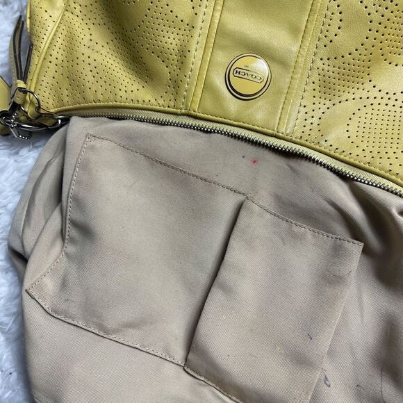 COACH Signature Stripe Convertible Hobo Bag yelow Perforated Leather F23241 - Picture 15 of 15